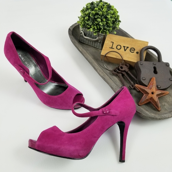 Nine West Shoes - Nine West pink suede open toe high heel Maryjanes